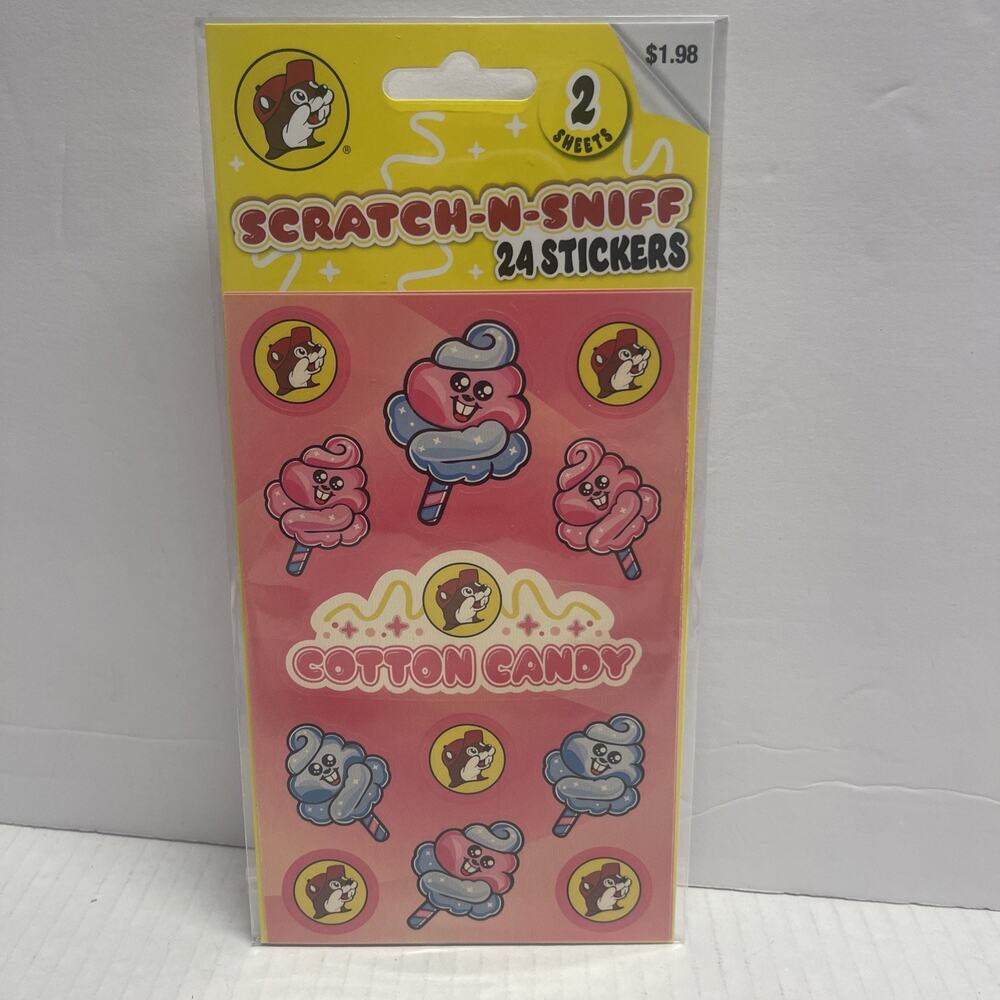 Buc-ee's 2 Sheets / 24 Count Scratch-n-Sniff Stickers - Cotton Candy - New